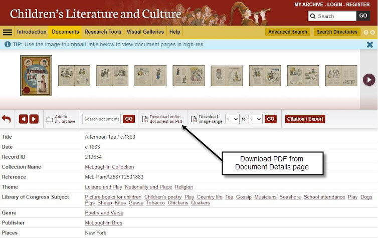 Document details page showing thumbnail strip and metadata fields